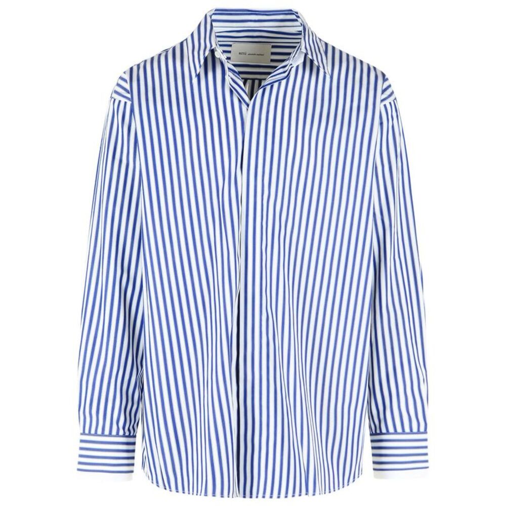 Ami Paris Blue Cotton Striped Shirt Men